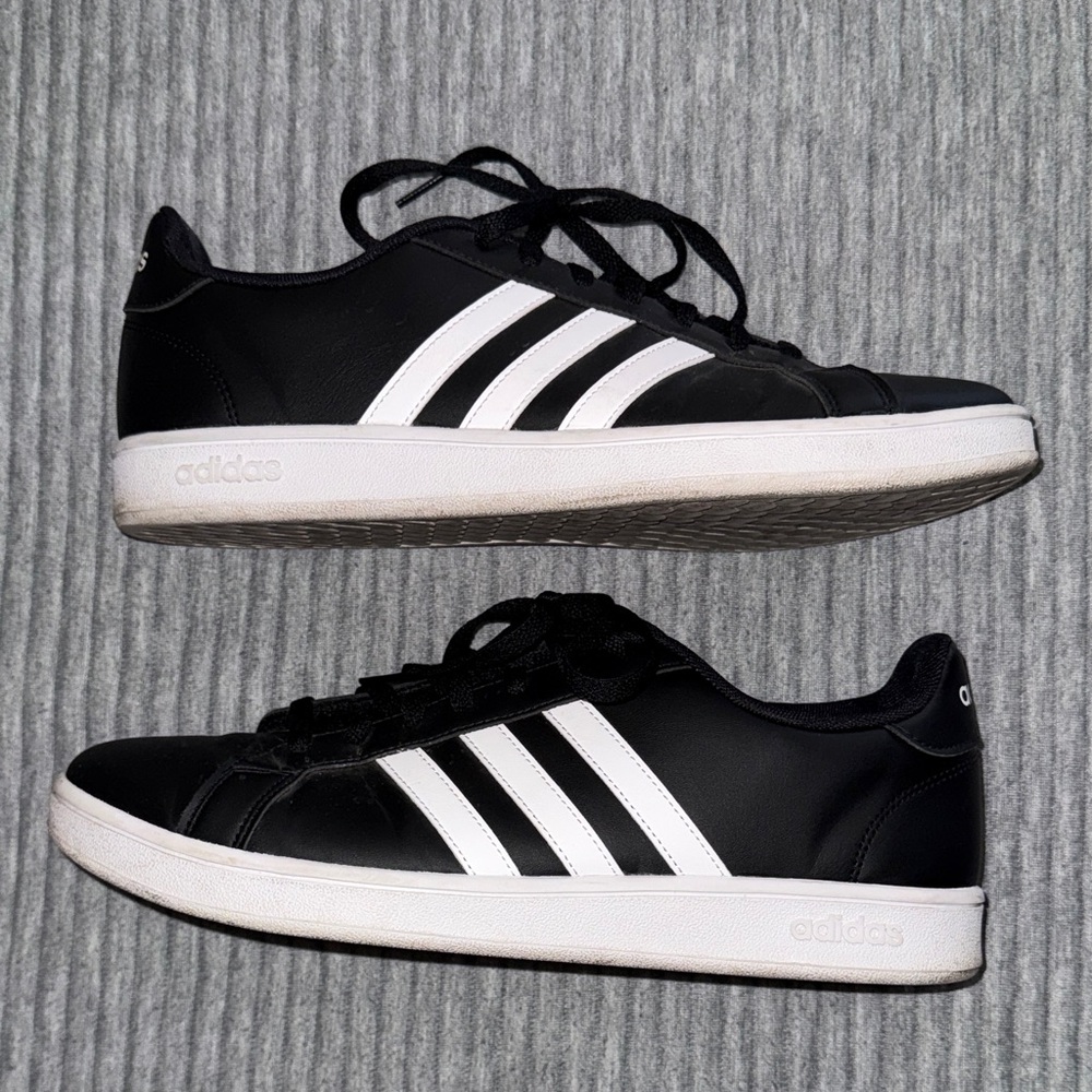 Adidas Men's Black Sneakers with White Stripes